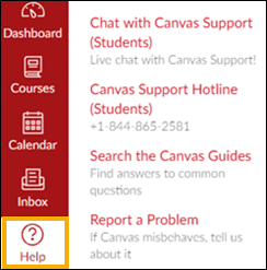 Student Help Menu