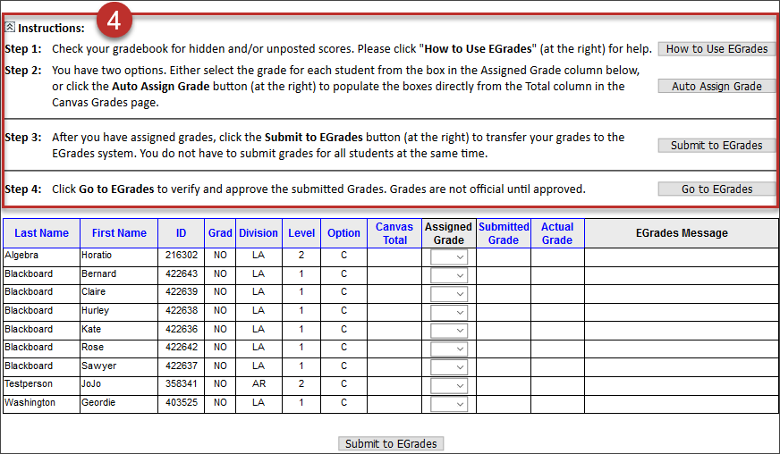 Directions to submit grades